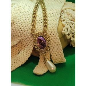 Vintage Purple Glass Moonstone  Lavaliere Necklace 1928 Co.